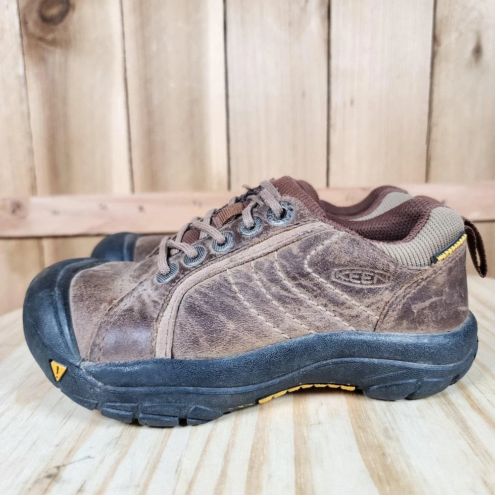 Keen Presidio Shoes Kids‎ 11 Brown Leather Hiking Trail Walking Low Toe Guard